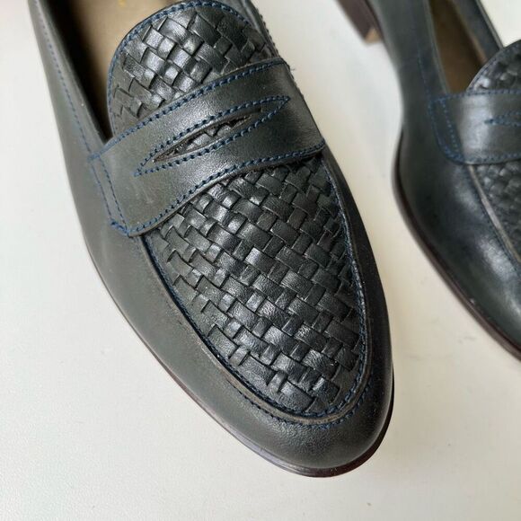 Vintage Westies Forest Green Woven Leather Penny Loafers | Size 9 - Picture 2 of 11